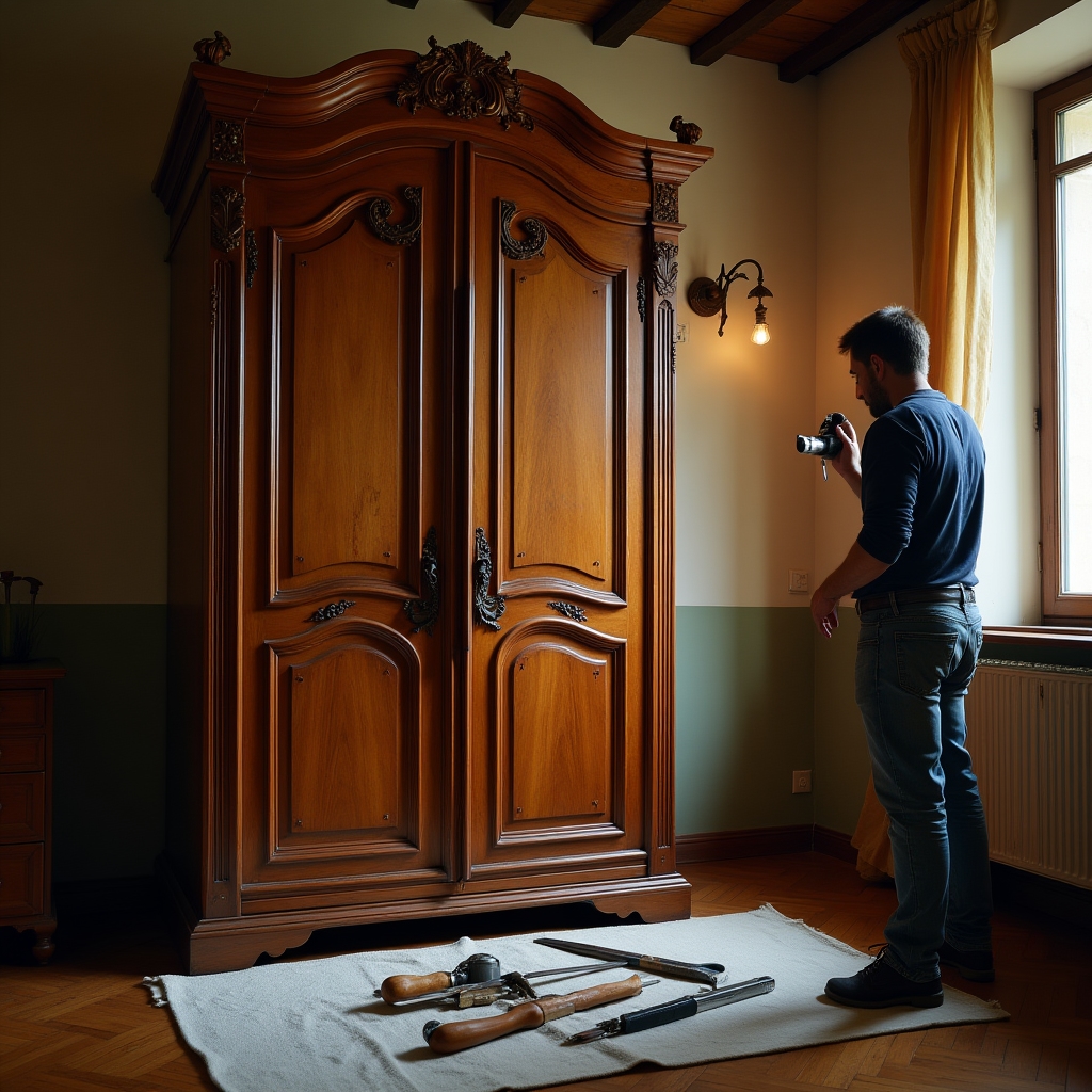 Consolidamento strutturale di armadio in legno massello con giunture rinforzate